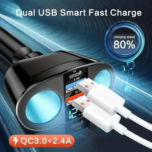 QC3.0 caricabatteria per auto 12V/24V doppio adattatore USB presa per accendisigari auto tipo-C + QC3.0 + <span class=keywords><strong>2</strong></span>.4A Display a LED 66W caricabatteria veloce per auto - Product Image 6