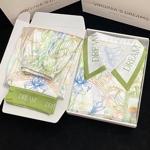 طقم بيجاما نسائية ساتان ناعمة بأكمام طويلة + بنطلون واسع الساق قطعتين، طقم بيجاما كاجوال مطبوعة للسيدات للربيع والخريف - Product Image 1