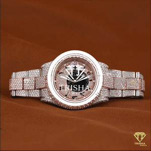 Montre de luxe en or rose avec diamants Moissanite de qualité supérieure, bracelet serti de pierres de luxe et bijoux de mode haut de gamme - Product Image 1