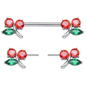 Piercing Stories Piercing <span class=keywords><strong>de</strong></span> Pezón sin Rosca F136 <span class=keywords><strong>de</strong></span> Titanio ASTM F136 14G con Forma <span class=keywords><strong>de</strong></span> Cereza y Circonita Cúbica - Product Image 1