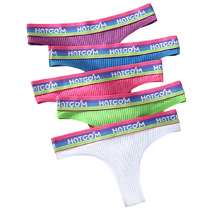 Celana dalam katun wanita, pakaian dalam Thong wanita katun bersirkulasi udara, celana dalam pinggang rendah motif Solid, pakaian sehari-hari dengan Logo - Product Image 3