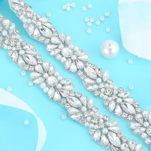 (10 yards) bán buôn Bridal pha lê Rhinestone ngọc trai đính TRIM tay đính cườm sắt trên may trên cho váy cưới wdd1078