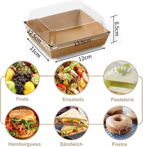 Cajas de Charcuterí<span class=keywords><strong>a</strong></span> de Papel con Tapas Transparentes, Cajas Desechables para Sándwiches, Contenedores Cuadrados para Alimentos, para Postres, Fresas - Product Image 3