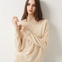 Pull col roulé pour femme en mélange de cachemire et de laine (30 % cachemire), sans coutures, avec bordure côtelée, manches longues, tricoté