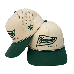 Casquette de golf imperméable à 5 panneaux, logo brodé 3D, bicolore beige-vert, respirante, avec trous découpés au laser, pour le sport - Product Image 1