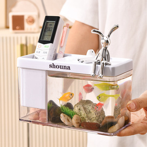 Shouna Transparent Rectangle Plastic Desktop Fish Tank with Multi-color Rabbit Design for Home Office Aquariums - Product Image 2