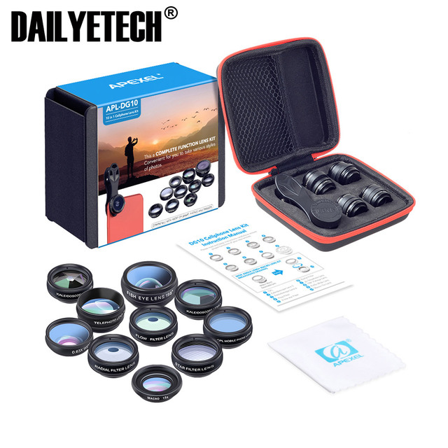 DG10 Universal 10in1 Fisheye Wide Angle Macro Phone Lens Kit CPL Star Filter for iPhone Samsung HUAWEI Smartphone
