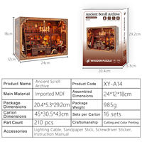 Kit de maison de poupée miniature DIY fait main en bois, puzzle 3D, insert de bibliothèque, thème 'Ancien Archivage' avec éclairage tactile LED, jouets