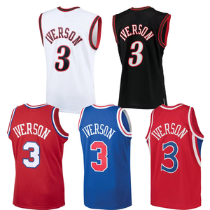 Jersey Basket Retro Vintage Pria <span class=keywords><strong>3</strong></span> Allen Iverson Bordir Seragam Jahitan Edisi Klasik Pakaian Remaja dengan Logo - Product Image 1