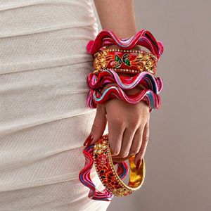 Ruffle Rani Exclusive 6-Piece Handmade Lac <b>Bangle</b> Set Women Traditional Ethnic Designer <b>Bangles</b> Micro Insert Engagement - Product Image 1