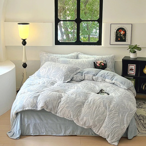 Set di biancheria da letto <span class=keywords><strong>4</strong></span> pezzi in finto velluto di coniglio e copripiumino in velluto intagliato morbido e ispessito Set di biancheria da letto per l'inverno - Product Image 5