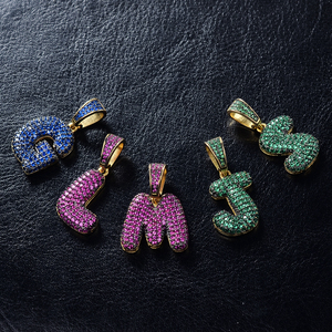 Collana con ciondolo lettera iniziale placcata oro 18 carati con nome personalizzato Hip Hop Bling Cz - Product Image 1