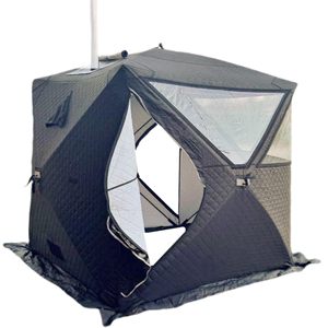 Tente de pêche sur glace d'hiver isolée extra-large pour 2 personnes, personnalisable, moderne, avec sauna vapeur, double imperméabilisation, sur mesure - Product Image 1
