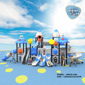 Popolare Set da Gioco per Bambini da Giardino a Tema Razzo UFO, Scivolo in Plastica e Acciaio Zincato con Tubo Trasparente, <span class=keywords><strong>3</strong></span> Scivoli Aperti, Rete da Arrampicata, Galassia - Product Image 1