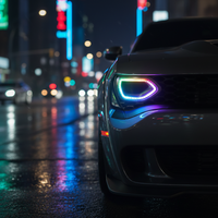 Reemplazo para Parrilla Delantera Dodge Charger Scat Pack Estilo Nariz de Cerdo con Luces LED Ahumadas DRL, Señales de Giro y Faros Antiniebla 2015-2019