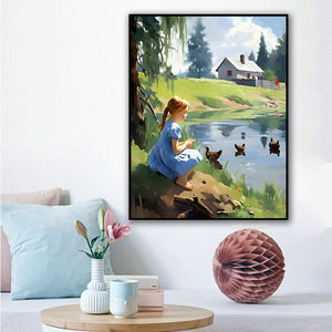 5D bricolage fille assise au bord de la petite rivière paysage <span class=keywords><strong>peinture</strong></span> acrylique <span class=keywords><strong>peinture</strong></span> mur Art décoration Kit - Product Image 4