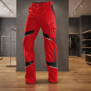 Red Work <b>Trousers</b> with Reflective Strips Breathable Cargo Pockets Durable Unisex <b>Workwear</b> Pants - Product Image 2