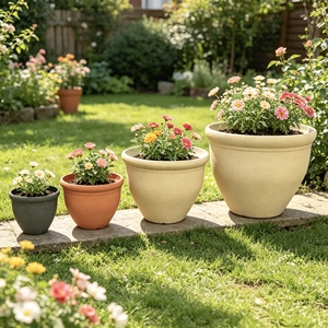 Mini pots de fleurs <span class=keywords><strong>en</strong></span> plastique texturé <span class=keywords><strong>pierre</strong></span>, ronds, multi-tailles, pour jardin et extérieur - Product Image 4