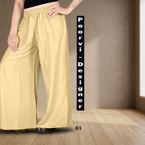 Pantalones de Mujer Poorvi-Designer, Corte Bootcut, Cintura Alta, Color Sólido, Cintura Elástica, Ajuste Holgado, Casuales, de Rayón para Invierno - Product Image 4
