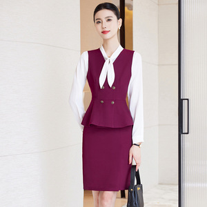 Elegant Peplum Vest Dress With Tie Neck For Professional Workwear Commuting To Work Anti Wrinkle Woven Fabric - Product Image 2