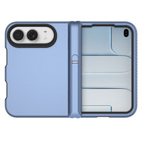 Groothandel Stootvaste Case voor iPhone Duo Fold met Ingebouwde Onzichtbare Kickstand, Driehoekige Textuur, Anti-vingerafdruk Scharnierbescherming