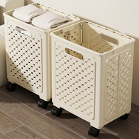 Cubo de lavandería plegable de gran capacidad, cesta de almacenamiento de ropa sucia de plástico