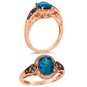 SGARIT custom Oval Cut blue LAB sapphire Gemstone <b>Cocktail</b> diamond <b>Ring</b> 14K Rose <b>Gold</b> With Pave Halo For Women Luxury Style - Product Image 3