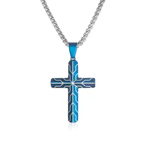 Wholesale Men's Fashion Nail Cross Necklace Blue Waterproof Stainless Steel Charm Pendant For Men
