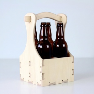 Porte-bouteilles en contreplaqué de bouleau massif fait main pour 4 bouteilles, panier léger en bois pour bière, idéal pour barbecue en extérieur - Product Image 1