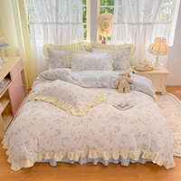 Parure de lit en velours de lait polyester, motif floral coréen évidé et sculpté, 4 pièces, housse de couette d'hiver en polyester