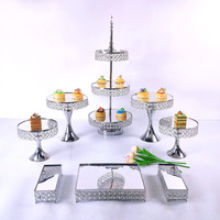 Ensemble de 3 à 16 pièces de décorations de gâteaux en cristal rond pour bonbons et cupcakes, accessoires de fête et de mariage, plateau à dessert doré argenté, centre de table