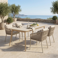Table de repas d'extérieur moderne en alliage d'aluminium, imperméable et légère, empilable, design rectangulaire pour patio et jardin