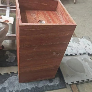 Diseño Moderno de Baño Pequeño, Lavabo de Mármol Natural, Lavabo de Travertino Rojo, Lavabo de Mármol Rojo Tallado en Bloque - Product Image 3