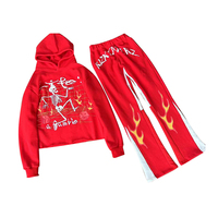 Vente en gros de vêtements de rue à la mode sweats à capuche avec impression personnalisée et bords coupés pantalon de survêtement ensemble de sweat à capuche surdimensionné à ourlet brut vierge pour hommes