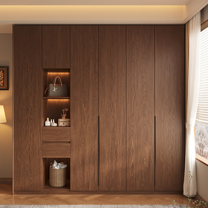 XHA Customizable Solid Wood Wardrobe Sliding Doors 5 <b>Drawers</b> 8 Shelves Eco-Friendly Modern Design Oak Finish Bedroom Furniture - Product Image 2