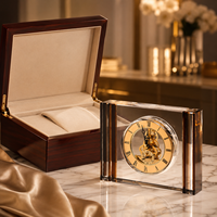 Horloge de table mécanique en cristal K9 transparent de 15 cm, gravée à la main avec logo personnalisé, coffret cadeau sécurisé pour la décoration de la maison, souvenirs