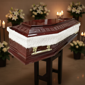 Cofani Funebri in Legno Massello Stile Europeo di Alta Qualità, Ecologici, 220 Pollici Cubici, 1 Anno di Garanzia, Prodotto Funerario del Produttore - Product Image 2