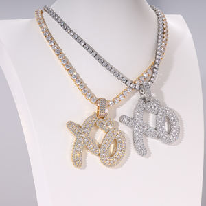 Collar con colgante <span class=keywords><strong>XO</strong></span> de Hip Hop a la moda para mujer 5A CZ con chapado en oro helado racimo abrazos besos encanto colgante de latón para niñas - Product Image 4