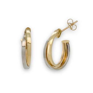 Pendientes de aro doble de lujo para mujer con diseño geométrico elegante de alta calidad, oro de 14 quilates para uso diario - Product Image 1