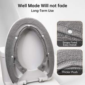 Couvre-siège de toilette en tissu fibreux CF pour salle de bain, doux, plus épais, plus chaud, avec attaches fixes, extensible, lavable, installation facile, facile à nettoyer - Product Image 2