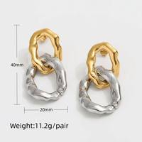 Boucles d'oreilles créoles irrégulières bicolores Gaovo en acier inoxydable plaqué or 18 carats, texturées et entrelacées, bijoux tendance pour femmes