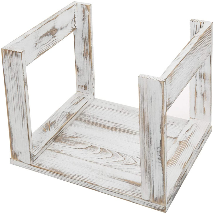 Vintage Whitewashed Wood Vinyl Record Storage Crate