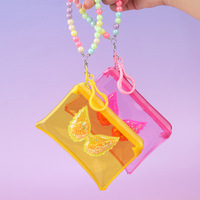 Beliebte bunte transparente Glitzer-Flügel-Geldbörse mit buntem Perlen-Lanyard-Schlüsselanhänger, Kartenhalter und Reißverschluss-Brieftasche