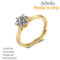 Grosir aksesori perhiasan terbuka dapat disesuaikan cincin moissanite mode cakar enam lapis emas 18K perak 925 untuk wanita