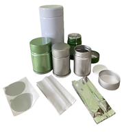 Boîtes en fer blanc pour poudre de matcha et de café de 20g, 30g, 50g à 100g avec accessoires, sac personnalisé avec logo, fermeture facile, finition mate, emballage alimentaire