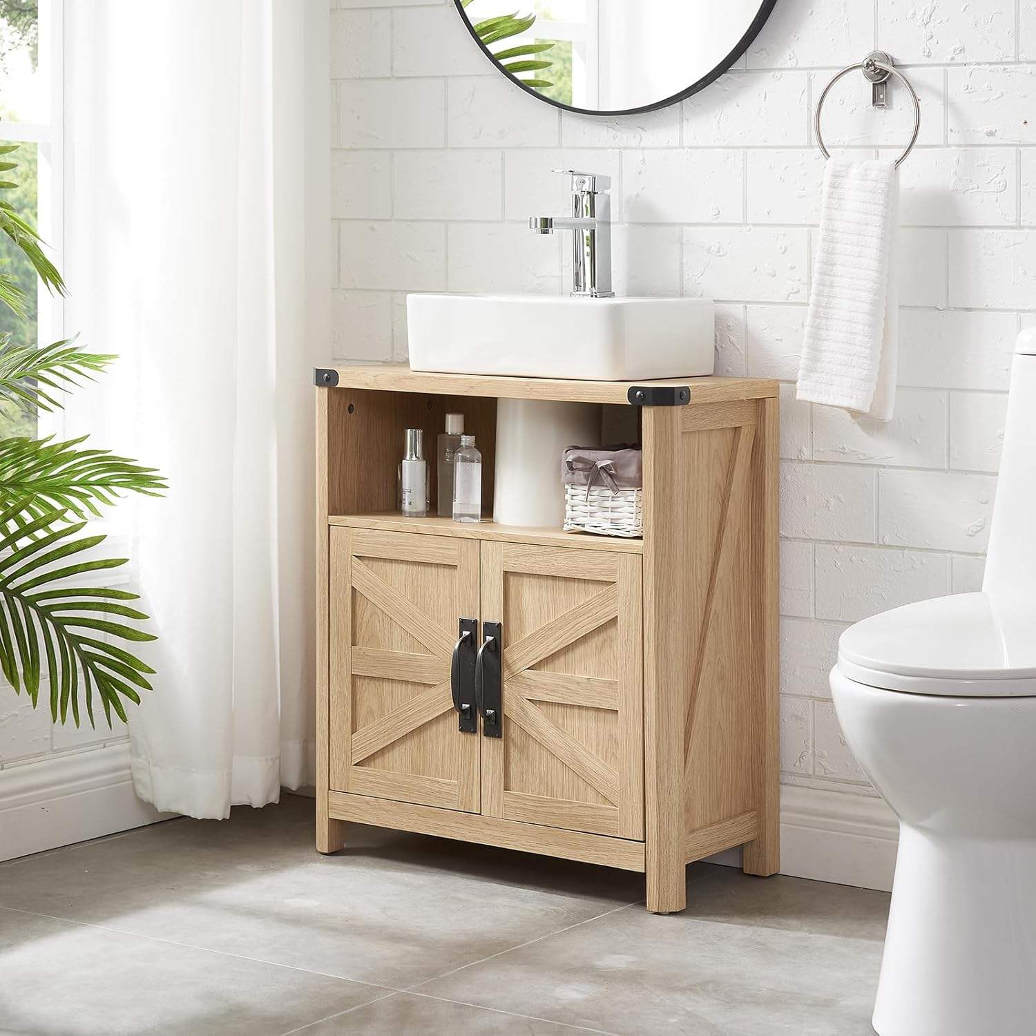 Barn Style Bathroom Vanity - Modern Farmhouse Design - Rustic Wood Finish, image size:1500x1500