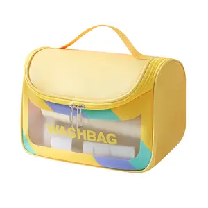 Pu deri göz kamaştırıcı renk el taşınabilir kozmetik çantası özel Logo Pvc makyaj çantası seyahat kozmetik çantası toptan