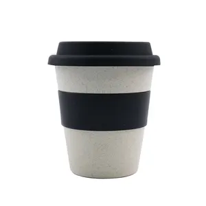 कस्टम 350ml आसान ले जाने के लिए biodegradable प्लास्टिक कॉफी कप सिलिकॉन कवर सिलिकॉन कवर 12OZ गेहूं के भूसे कॉफी कप बांस मिथ्या