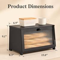 Boîte à pain en bambou noir avec fenêtre en verre cannelé, style moderne, pour comptoir de cuisine, conteneur de rangement, logo personnalisé OEM