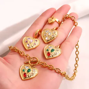 Costume De Bijoux Bohemia Style Heart Dubai Gold Jewelry Sets Women Necklace Bracelet Earrings Ring Bridal 18K Gold Jewelry